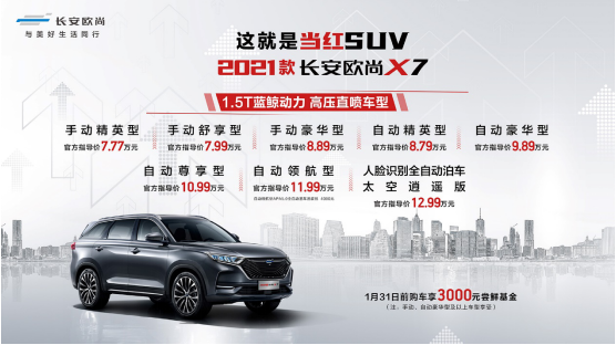 大美都市精品SUV， 2021款长安欧尚X7以7.77万-12.99万强劲来袭！